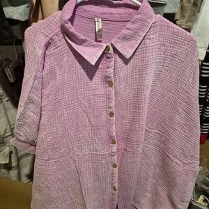 Zenana Outfitters Pink Button-Up Blouse